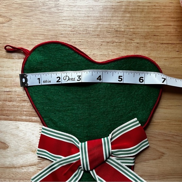 Christmas Stocking with Red White and Green Striped Bow Green Felt Dog Bone - Picture 9 of 10